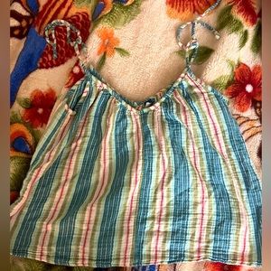 Old Navy Linen cropped knotted strap sleeveless top striped